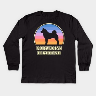 Norwegian Elkhound Vintage Sunset Dog Kids Long Sleeve T-Shirt